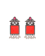 Thumbnail for VOJ Silver Plated Oxidized Red Stone Studded Earrings - Distacart
