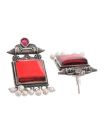 Thumbnail for VOJ Silver Plated Oxidized Red Stone Studded Earrings - Distacart