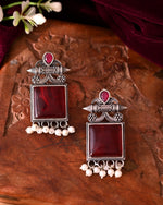 Thumbnail for VOJ Silver Plated Oxidized Red Stone Studded Earrings - Distacart