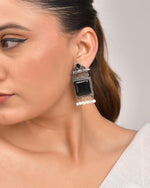 Thumbnail for VOJ Silver Plated Oxidized Black Stone Studded Earrings - Distacart