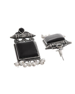 Thumbnail for VOJ Silver Plated Oxidized Black Stone Studded Earrings - Distacart