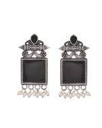 Thumbnail for VOJ Silver Plated Oxidized Black Stone Studded Earrings - Distacart