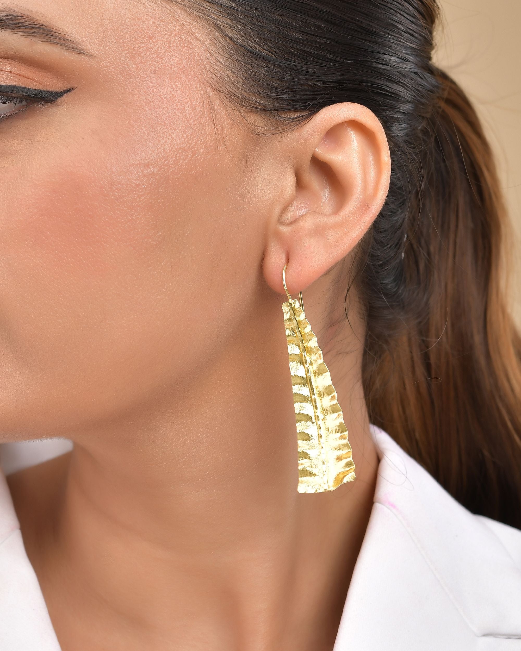 VOJ Gold Polished Anti Tarnished Elegant Designer Drop Earrings