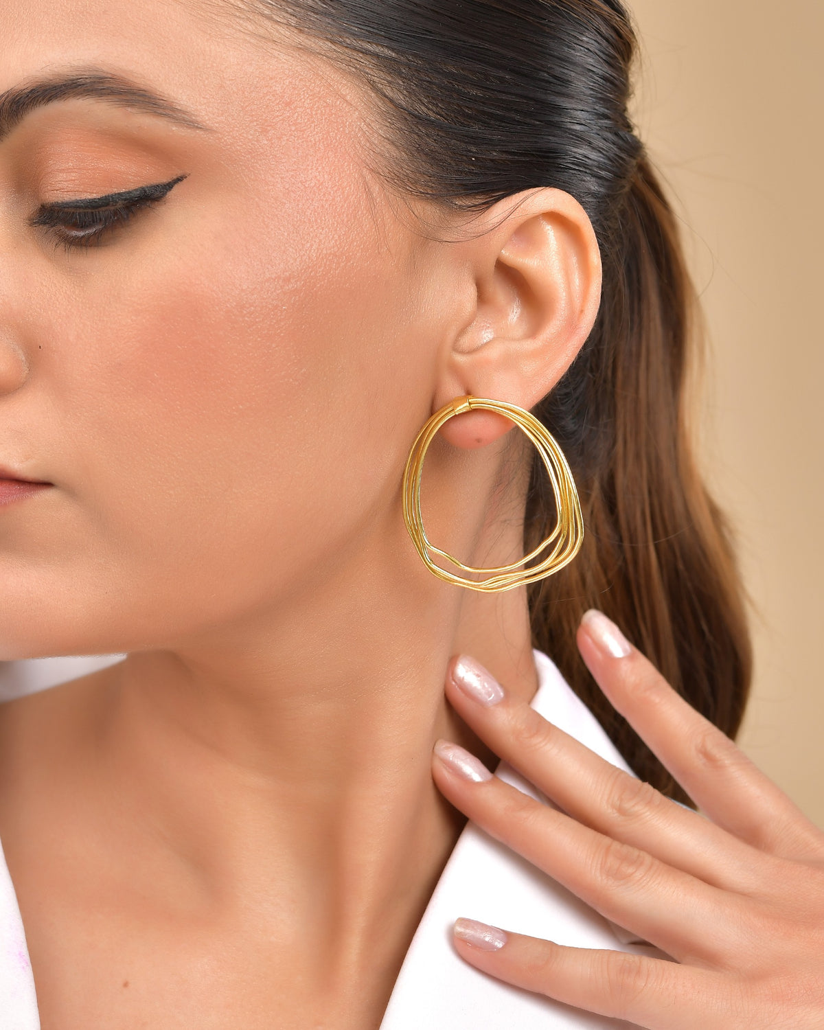 VOJ Gold Polished Anti Tarnished Multi Wired Studs Earrings - Distacart