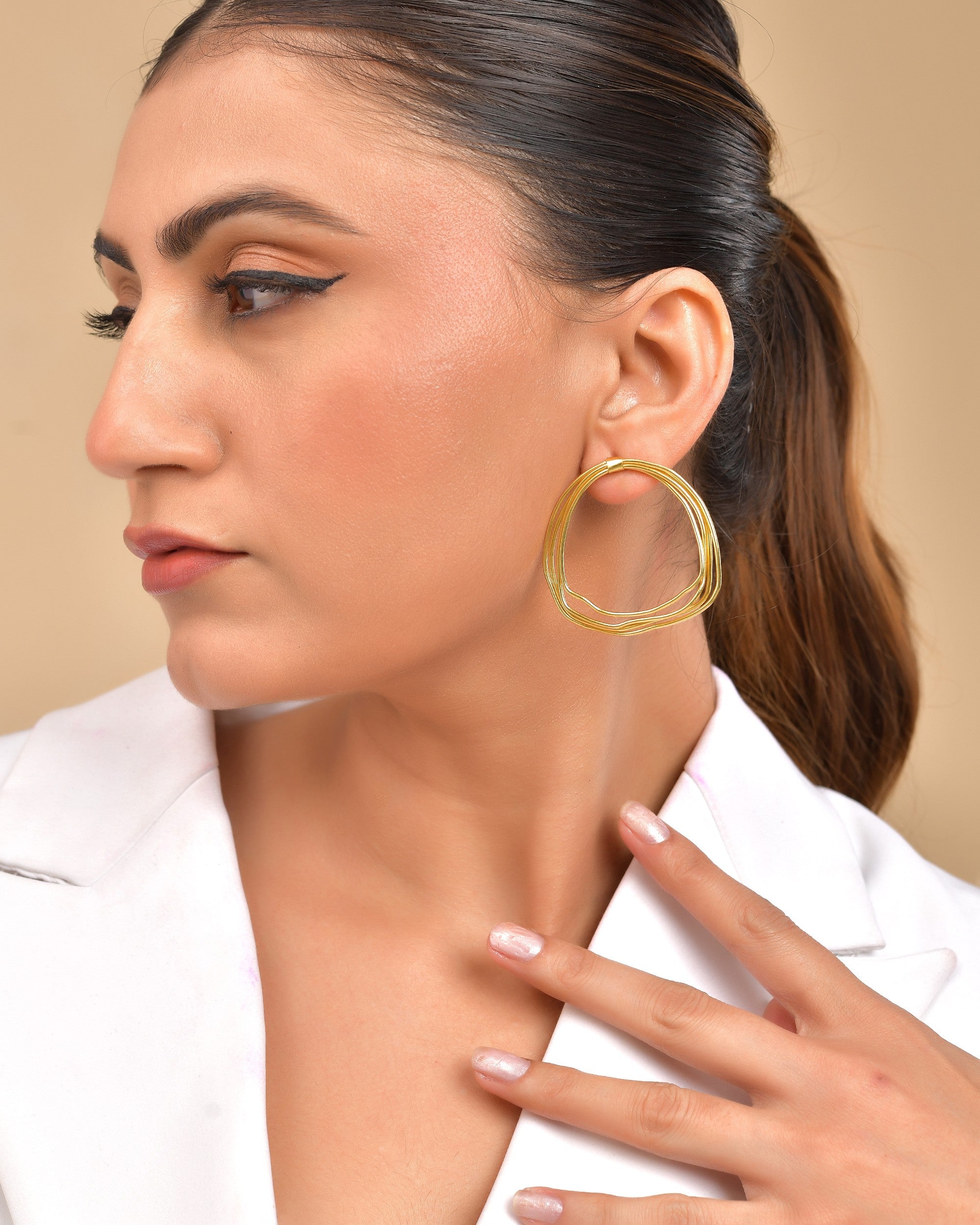 VOJ Gold Polished Anti Tarnished Multi Wired Studs Earrings - Distacart