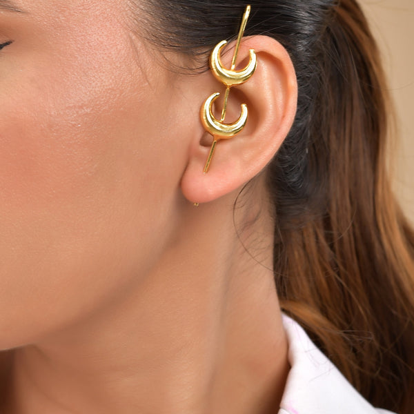 VOJ Gold Polished Moon Shaped Anti Tarnish Ear Cuff - Distacart