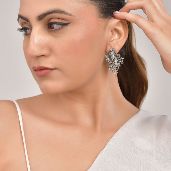VOJ Silver Plated Oxidized Kanha Shaped Earrings - Distacart