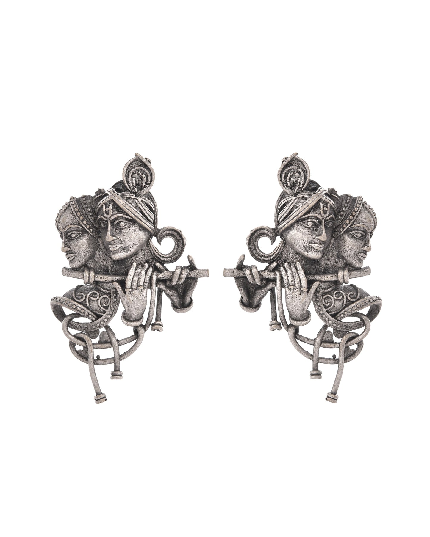 VOJ Silver Plated Oxidized Kanha Shaped Earrings - Distacart