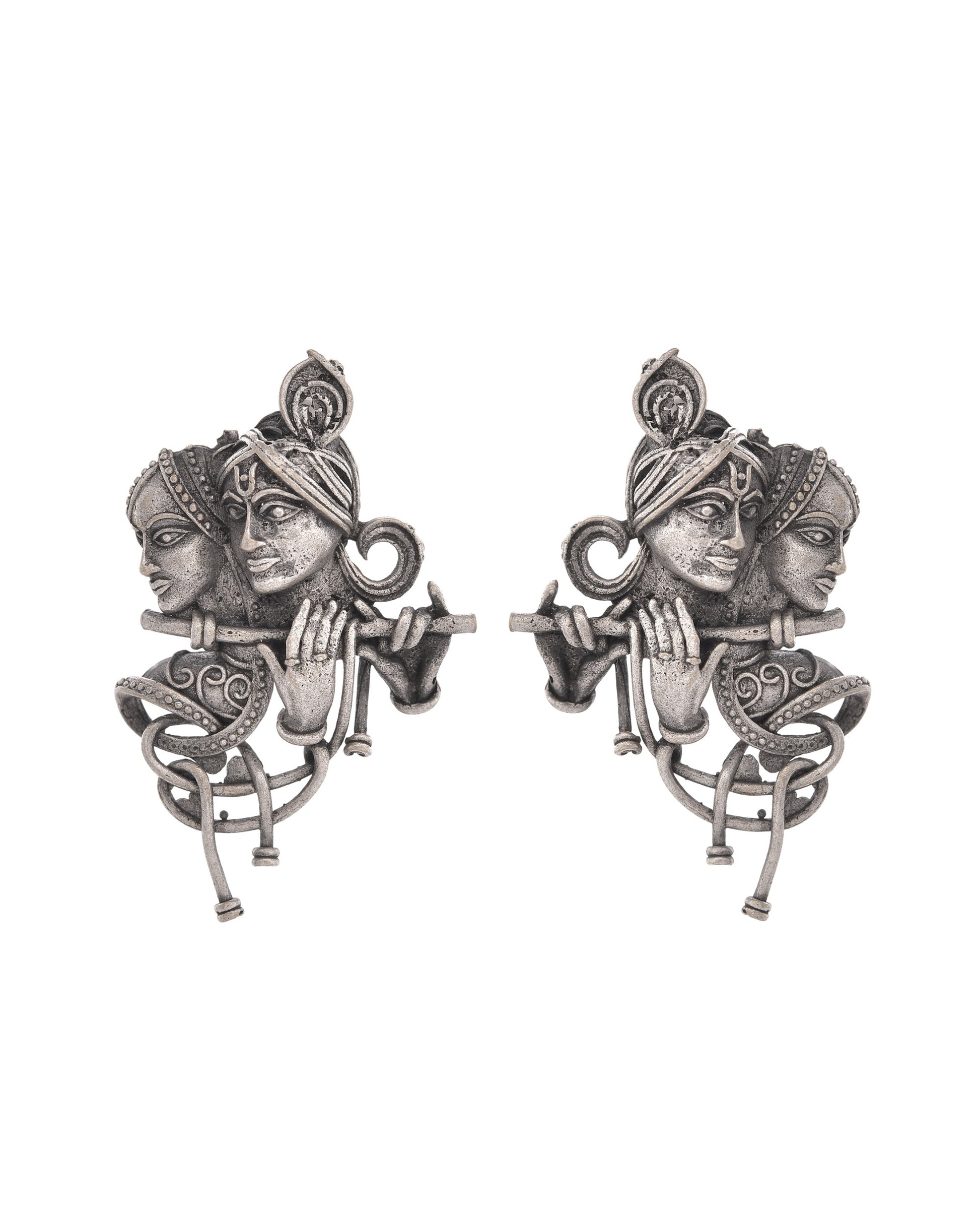VOJ Silver Plated Oxidized Kanha Shaped Earrings - Distacart