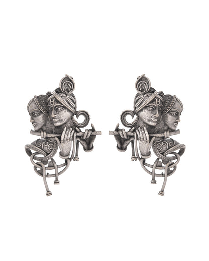VOJ Silver Plated Oxidized Kanha Shaped Earrings - Distacart