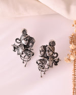 Thumbnail for VOJ Silver Plated Oxidized Kanha Shaped Earrings - Distacart