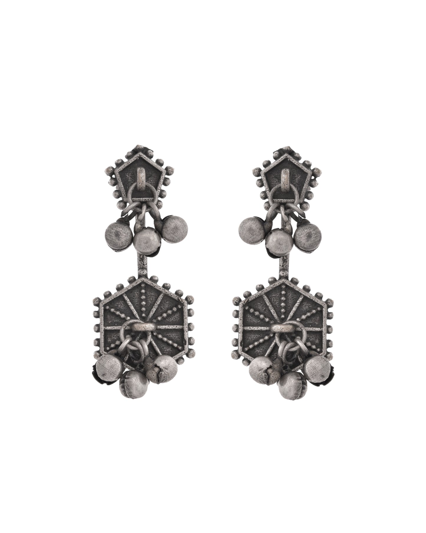 VOJ Silver Plated Oxidized Geometrical Shaped Studs Earrings - Distacart