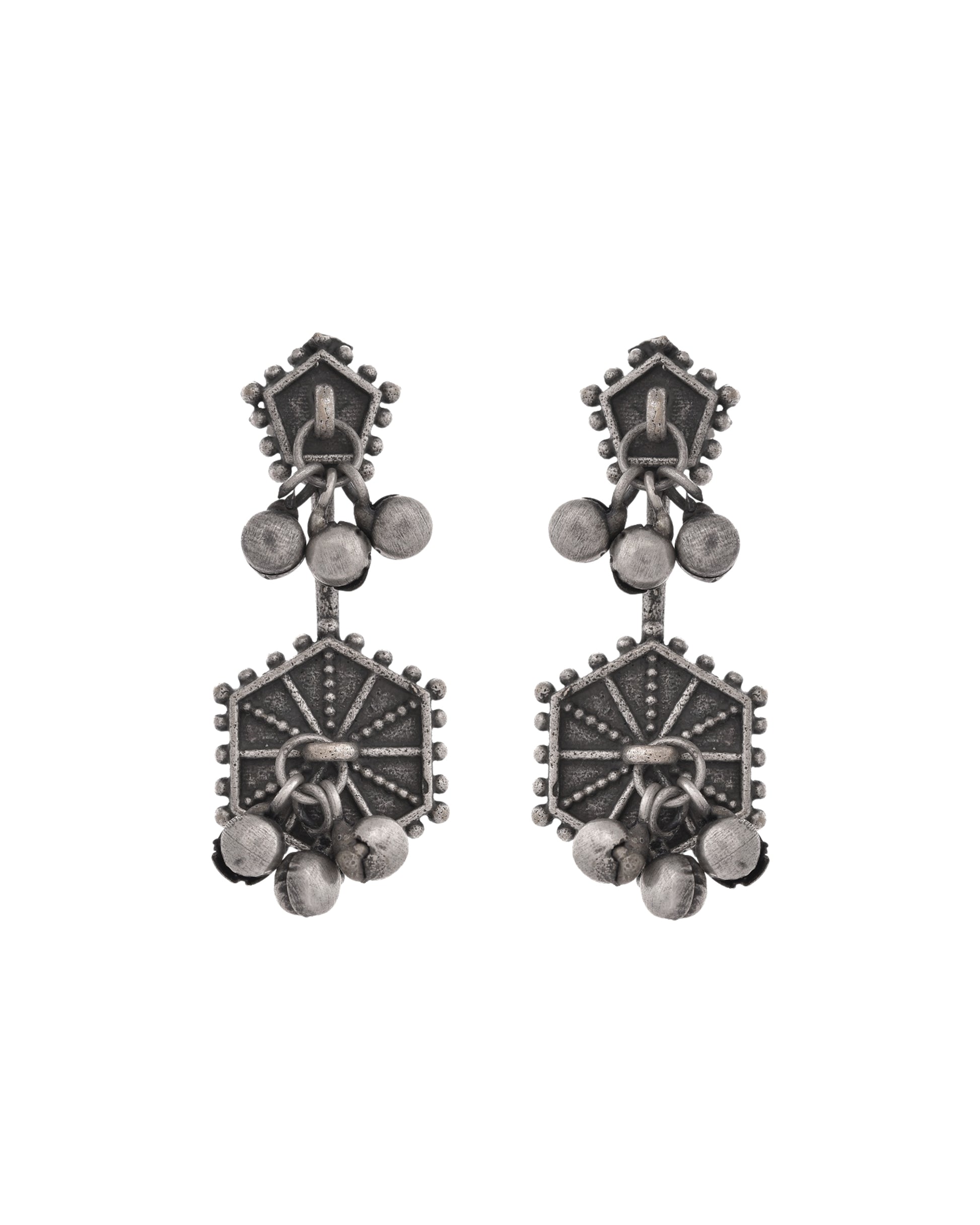 VOJ Silver Plated Oxidized Geometrical Shaped Studs Earrings - Distacart