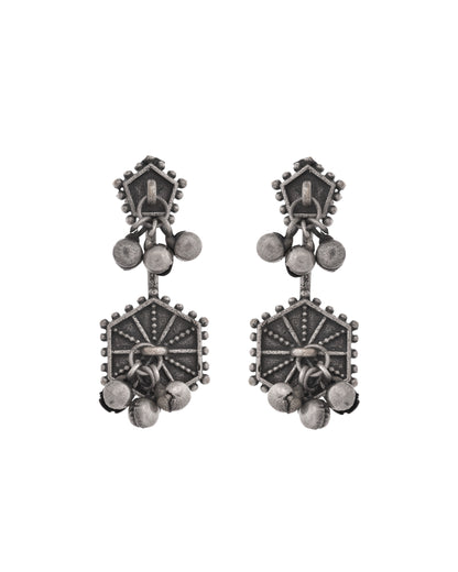 VOJ Silver Plated Oxidized Geometrical Shaped Studs Earrings - Distacart
