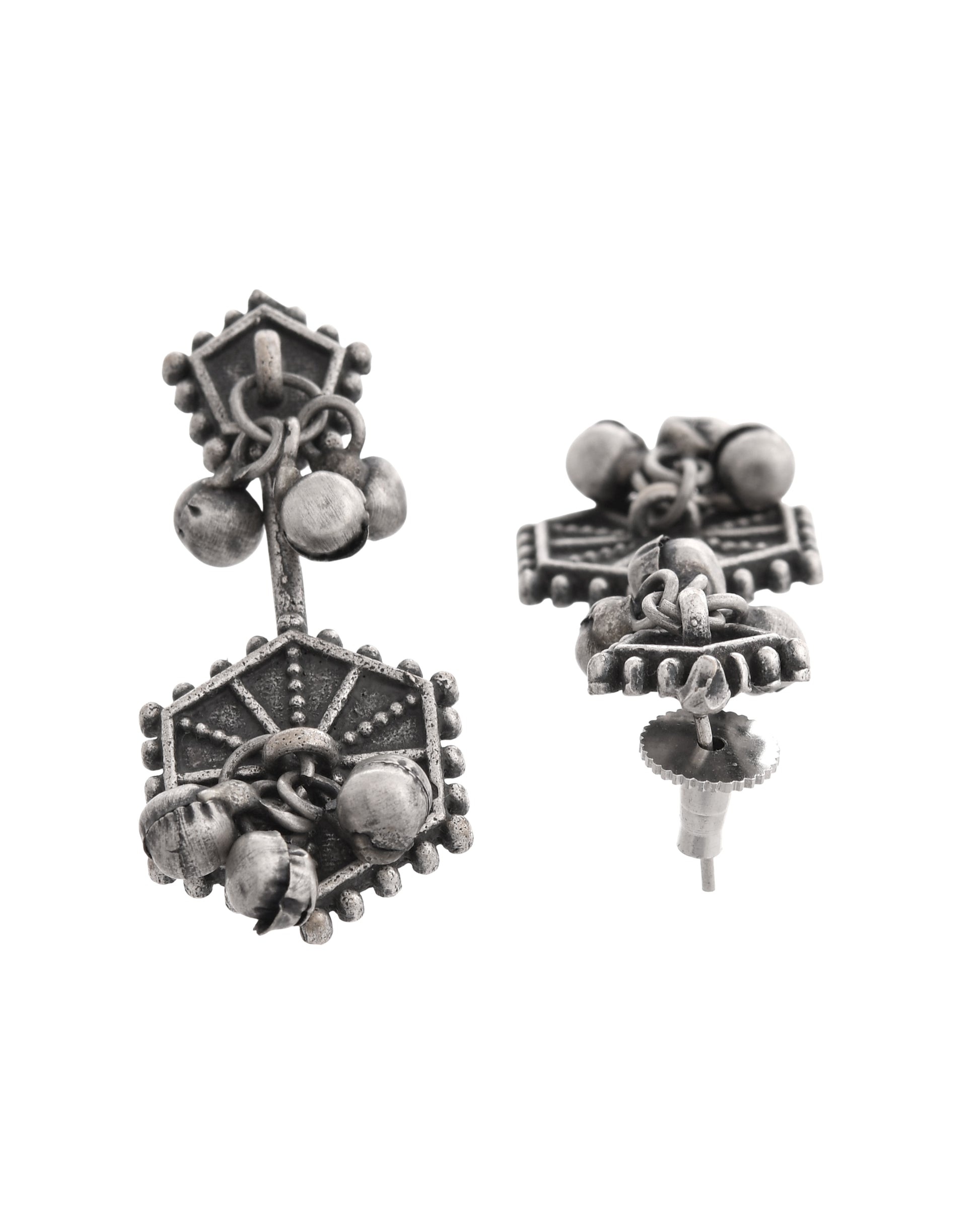 VOJ Silver Plated Oxidized Geometrical Shaped Studs Earrings - Distacart