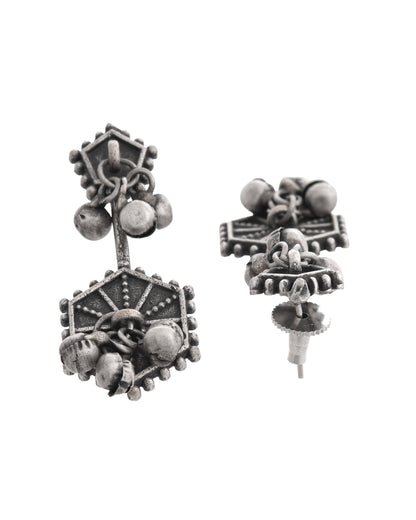 VOJ Silver Plated Oxidized Geometrical Shaped Studs Earrings - Distacart