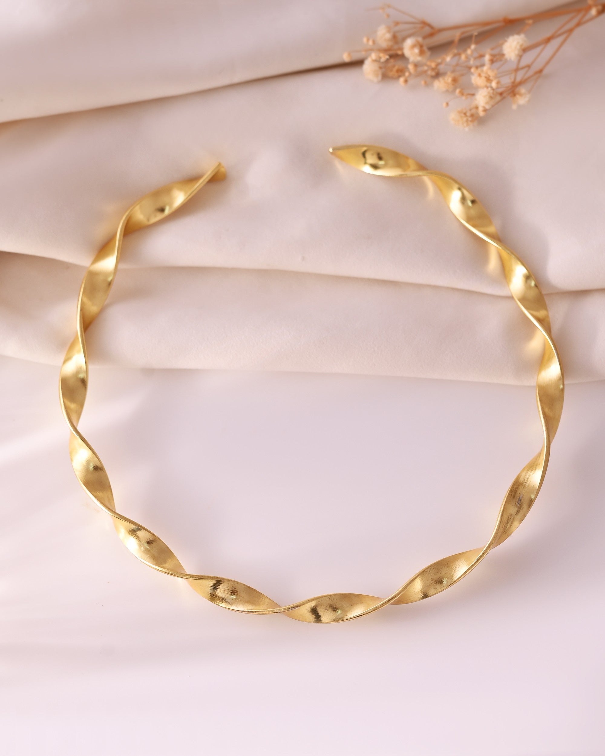 VOJ Gold Polished Anti Tarnished Twisted Hasli Necklace - Distacart