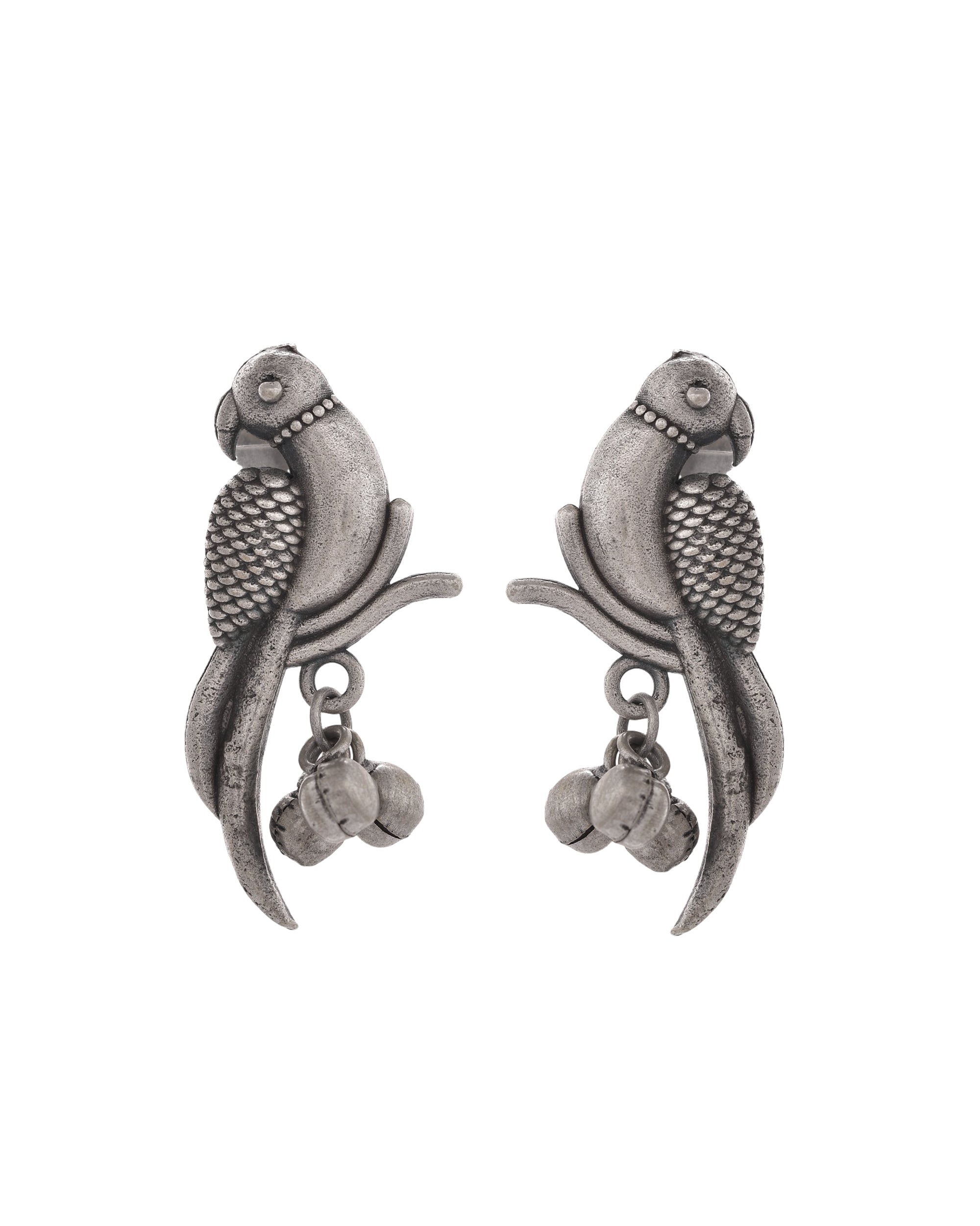 VOJ Silver Plated Oxidized Parrot Shaped Studs Earrings