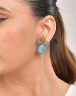 Thumbnail for VOJ Silver Toned Blue Stone Studded Elegant Earrings - Distacart