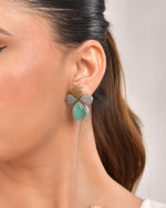 Thumbnail for VOJ Silver Toned Teal Stone Studded Elegant Earrings