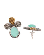 Thumbnail for VOJ Silver Toned Teal Stone Studded Elegant Earrings