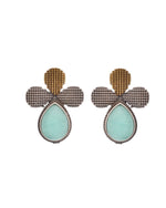 Thumbnail for VOJ Silver Toned Teal Stone Studded Elegant Earrings