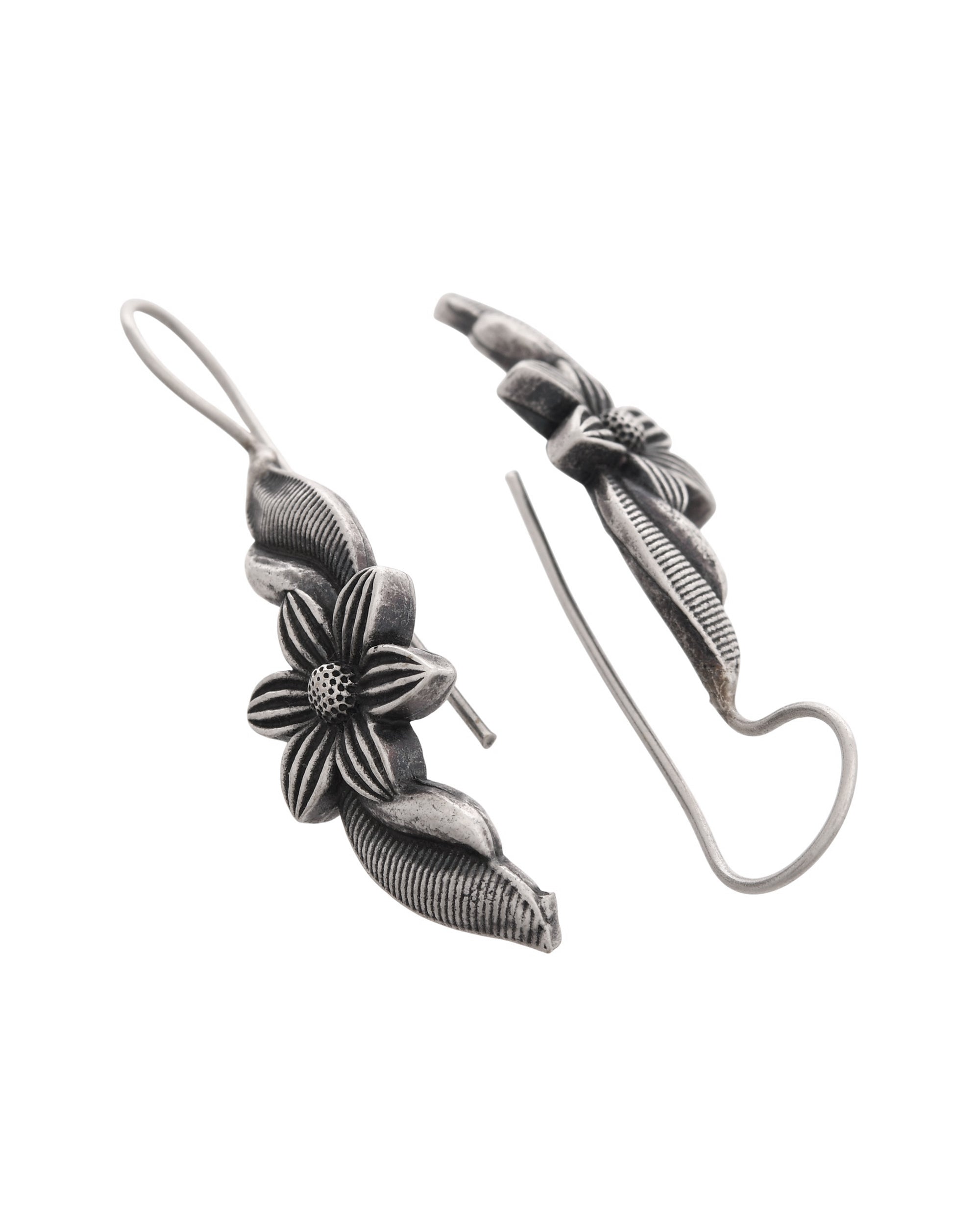 VOJ Silver Plated Floral Shaped Drop Earrings