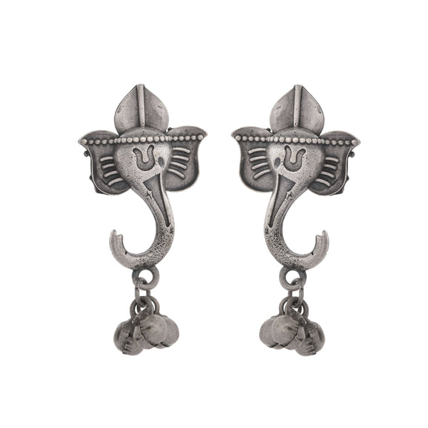 VOJ Silver Toned Designer Temple Earrings