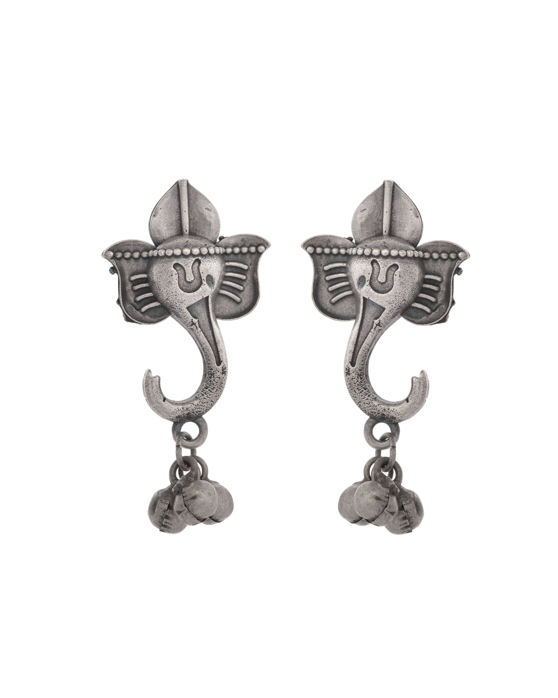VOJ Silver Toned Designer Temple Earrings - Distacart