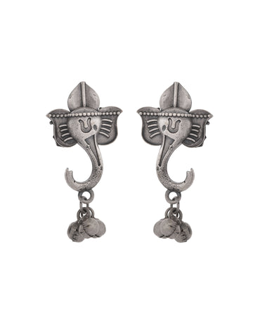 VOJ Silver Toned Designer Temple Earrings - Distacart