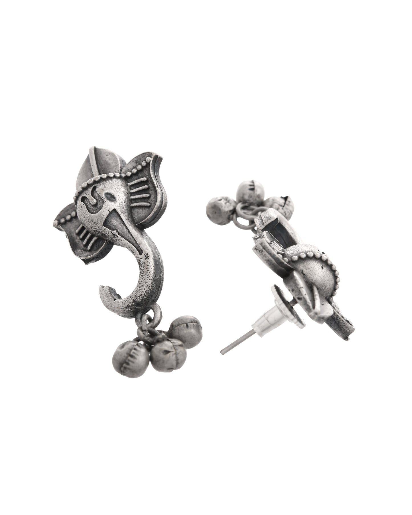 VOJ Silver Toned Designer Temple Earrings - Distacart