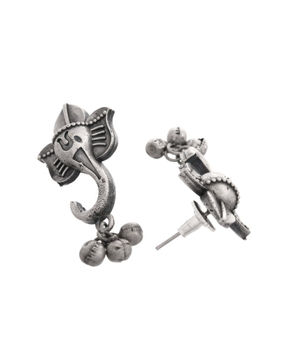VOJ Silver Toned Designer Temple Earrings - Distacart
