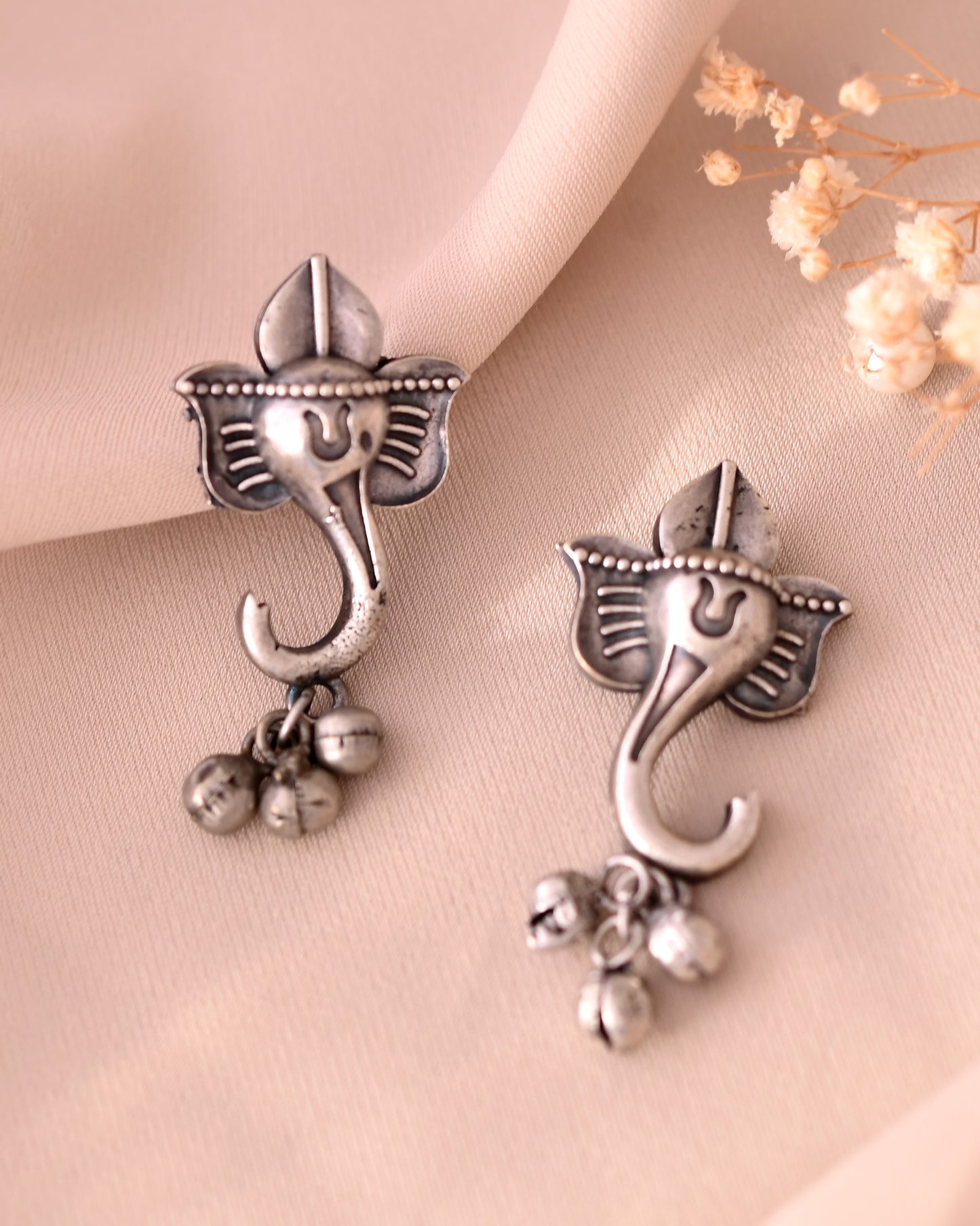 VOJ Silver Toned Designer Temple Earrings - Distacart