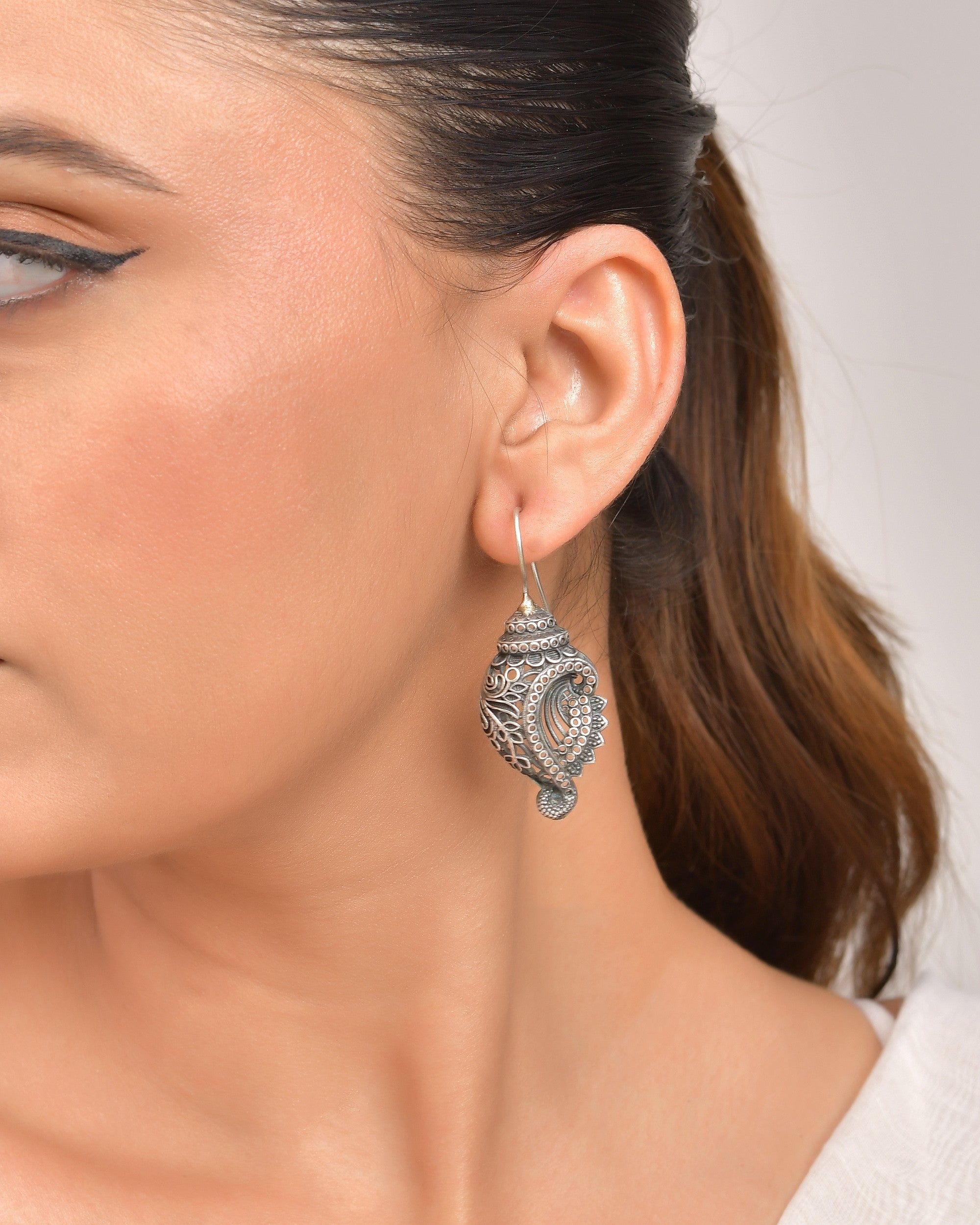 VOJ Silver Toned Designer Drop Earrings