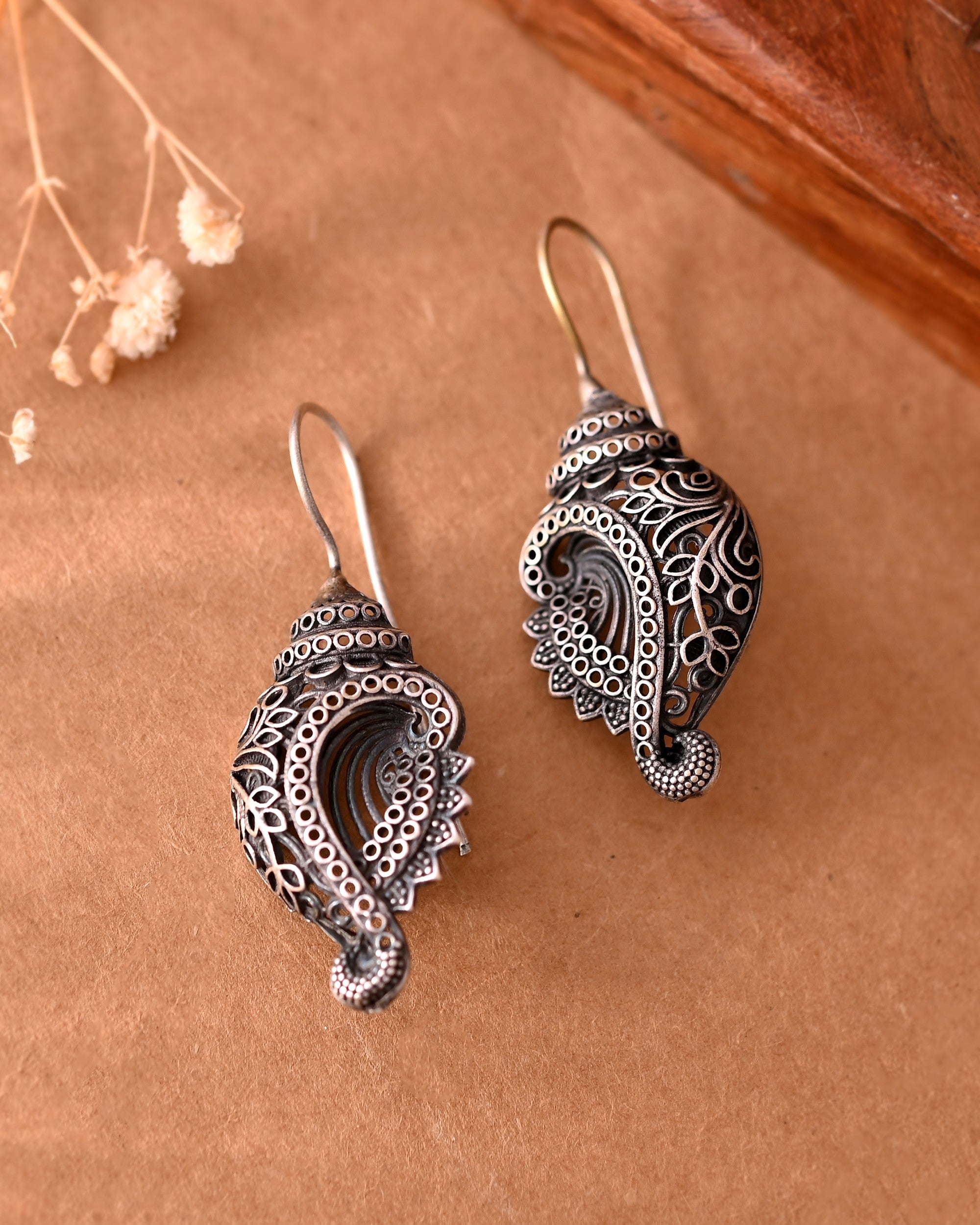 VOJ Silver Toned Designer Drop Earrings