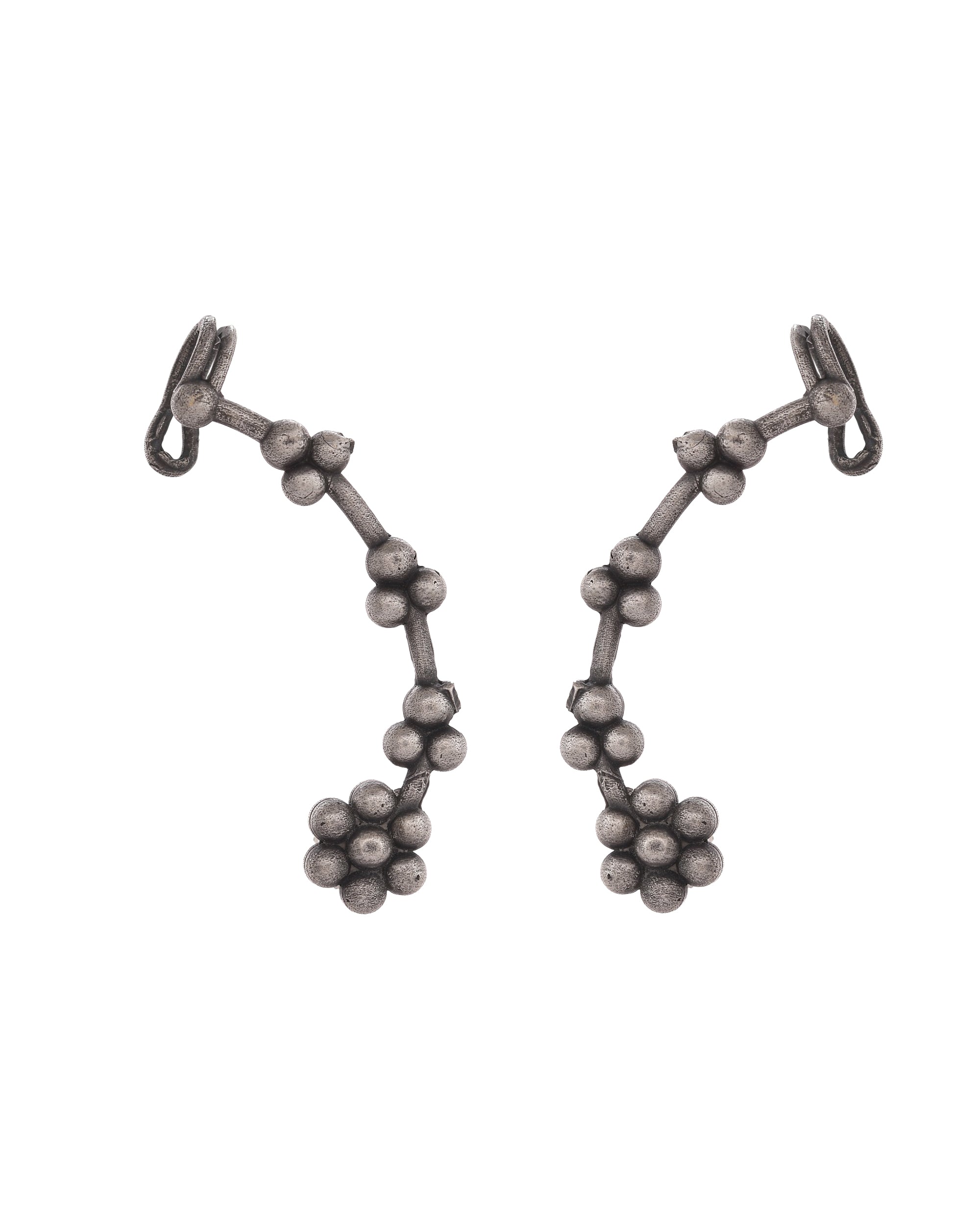 VOJ Silver Toned Floral Designer Ear Cuff