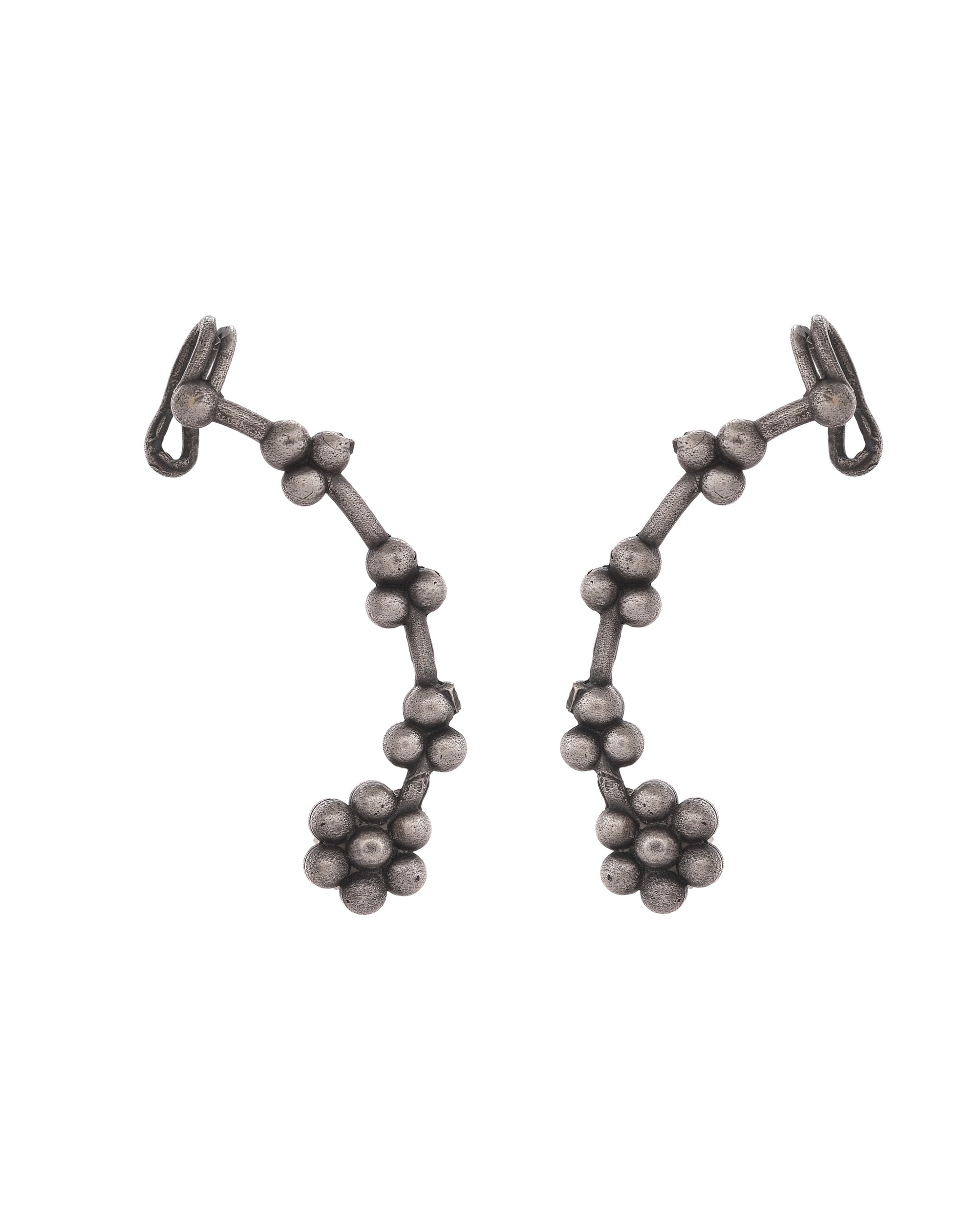 VOJ Silver Toned Floral Designer Ear Cuff - Distacart