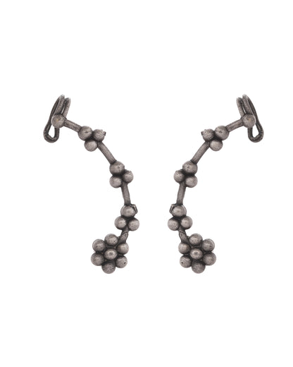 VOJ Silver Toned Floral Designer Ear Cuff - Distacart