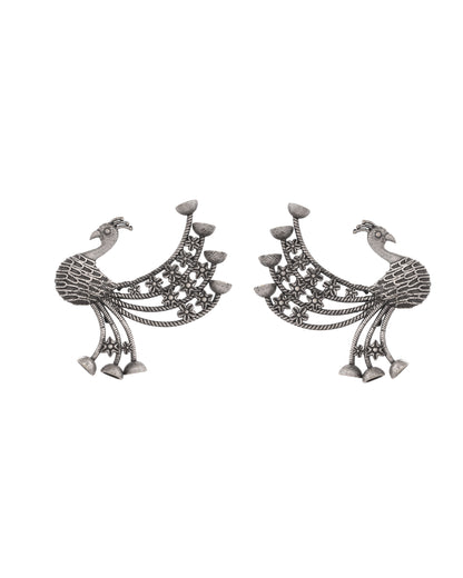 VOJ Silver Plated Dancing Peacock Shaped Studs Earrings - Distacart