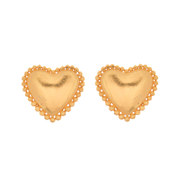 VOJ Gold Polished Heart Shaped Studs Earrings