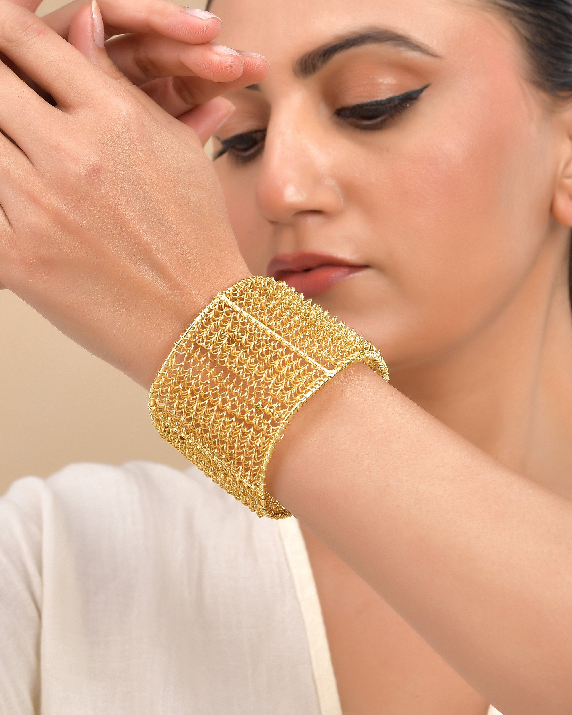 VOJ Gold Polished Anti Tarnished Cuff Bracelet For Women
