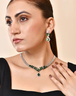 Thumbnail for VOJ Silver Plated Green Floral Ad Jewellery Set - Dista