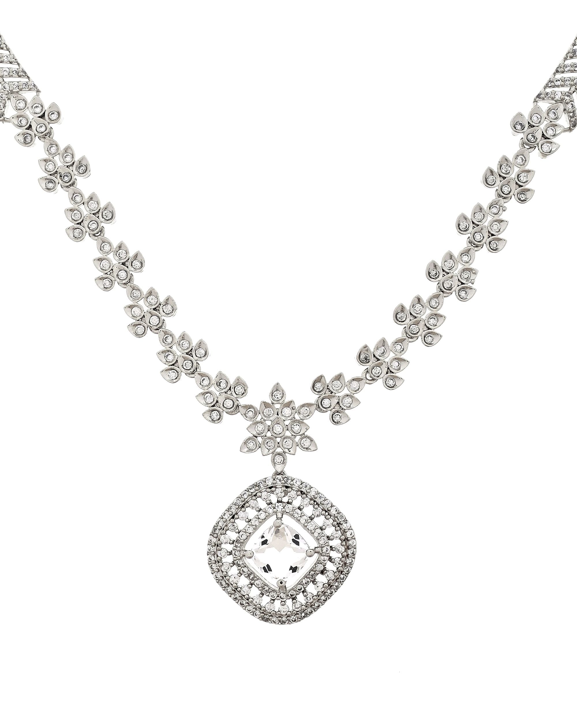 VOJ Silver Plated Square Stone Studded Jewellery Set
