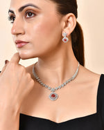 Thumbnail for VOJ Silver Plated Ruby Square Stone Studded Jewellery Set
