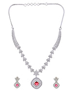 Thumbnail for VOJ Silver Plated Ruby Square Stone Studded Jewellery Set