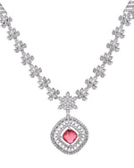 Thumbnail for VOJ Silver Plated Ruby Square Stone Studded Jewellery Set
