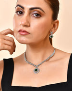 Thumbnail for VOJ Silver Plated Green Square Stone Studded Jewellery Set - Dista