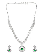 Thumbnail for VOJ Silver Plated Green Square Stone Studded Jewellery Set - Dista