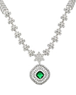 Thumbnail for VOJ Silver Plated Green Square Stone Studded Jewellery Set - Dista