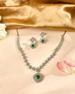 Thumbnail for VOJ Silver Plated Green Square Stone Studded Jewellery Set - Dista